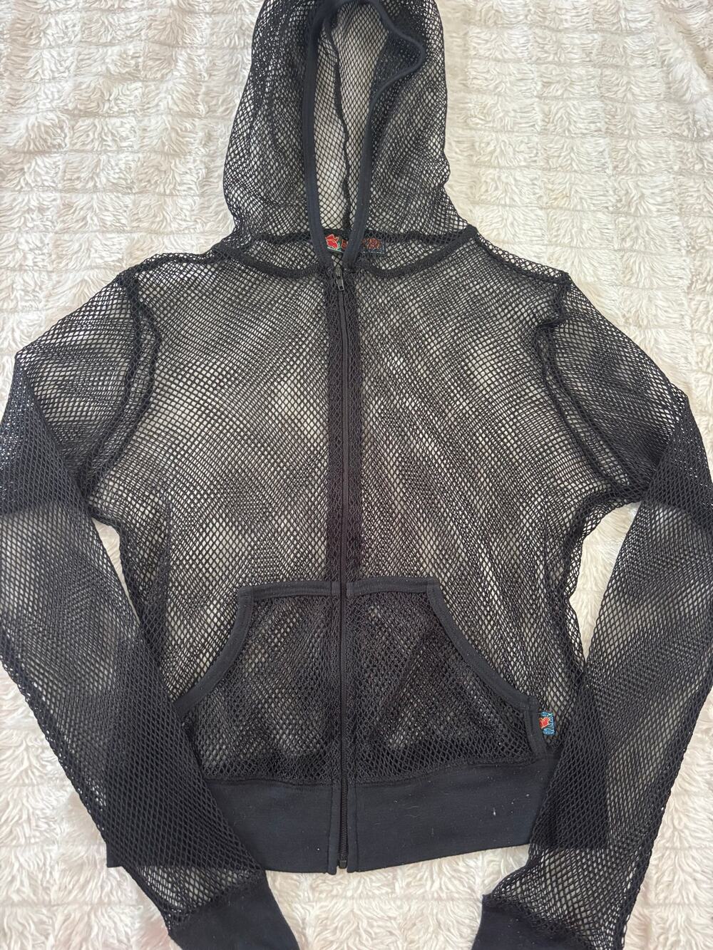 Mesh fishnet zip up hoodie